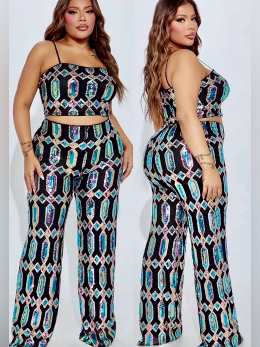 FASHION NOVA “JUST YOUR FAIRYTALE” SEQUIN 2pc. PANT SET MSRP $75 SIZE 2X~NWT - Picture 1 of 10